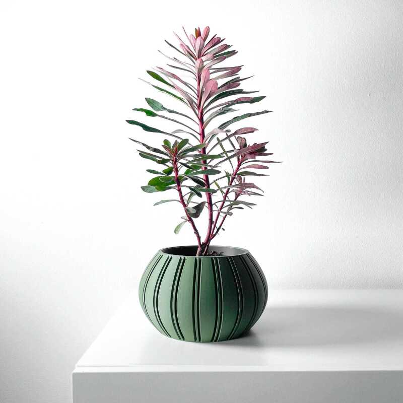 The Ovire Planter Pot with Drainage Tray & Stand Included - Matte Dark Green - 3"