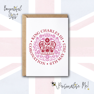 King Charles III Coronation Day May 2023 Official Emblem Greeting Card - Small (A6) - Red