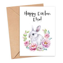 Personalised Easter Card - Watercolour Bunny & Floral Wreath - Small (A6)