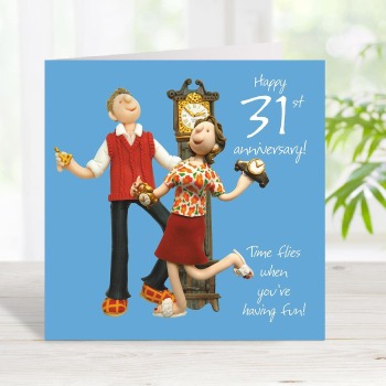 31st Anniversary Card - Time Flies - Polymer Clay Art by Erica Sturla - Funny Anniversary UK