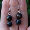 Blue Tiger's Eye Crystal Bead Sterling Silver 925 Earrings