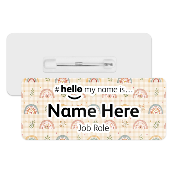 #hello my name is... Name Badge - Pastel Gingham Boho Rainbows