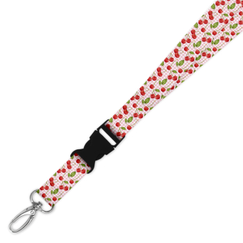 Double Breakaway Lanyard - Cherries on Pink Gingham