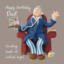 Holy Mackerel Virtual hugs, an Erica Sturla 150mm square birthday card from, for Dad or Father, blank inside for your message