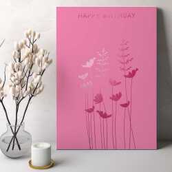 Happy birthday card with a pretty pink foil anemones print - designed by artist Eloise Hall - 15.7 x 11cm and blank inside