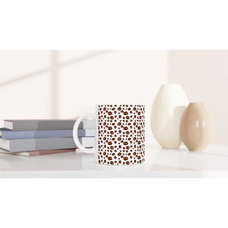 Coffee Bean Pattern Mug - Ceramic White