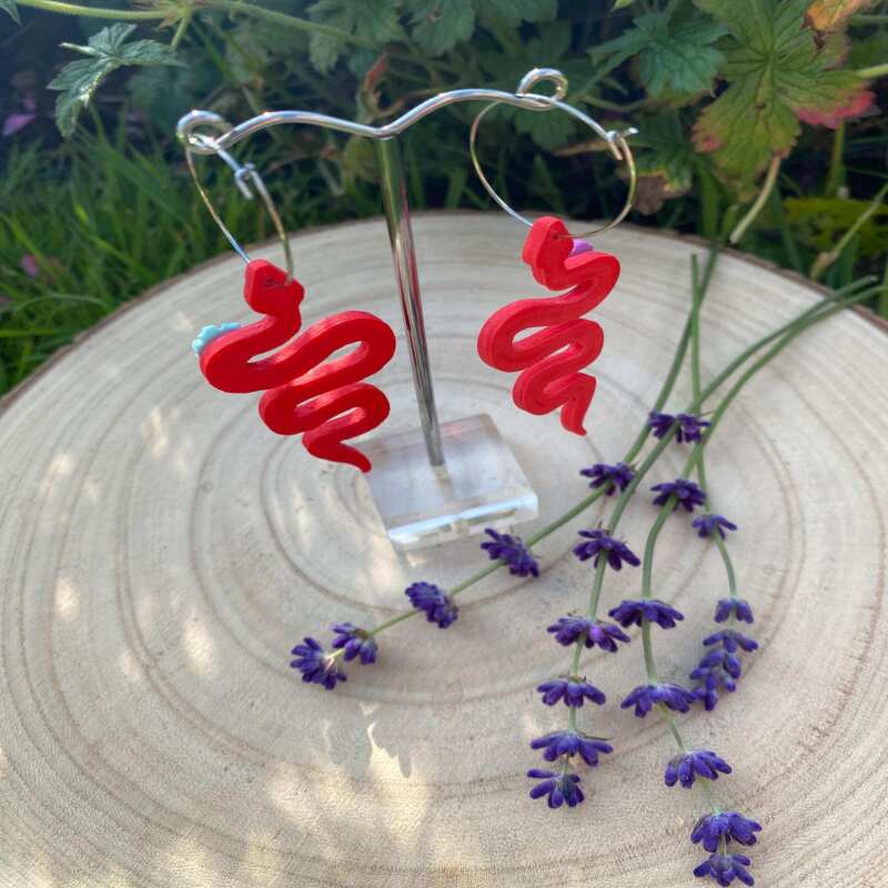 Rockabilly Snake Earrings: 50s Style Polymer Clay Jewelry - silver