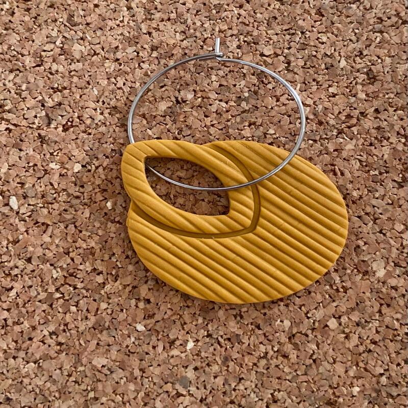 Mustard Ribbed Polymer Clay Hoop Earrings | Lightweight Statement Jewelry - silver