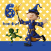 Holy Mackerel 6 Heddiw (six today) boy's Welsh 6th birthday card featuring a wizard - designed by artist Erica Sturla - 15cm square and blank inside for your message - made in the UK