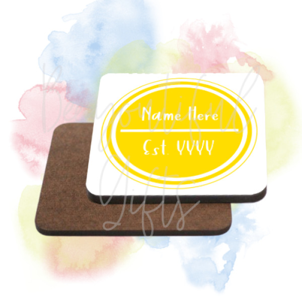 Personalised Est. Brightly Coloured High Gloss Square Coaster - Red