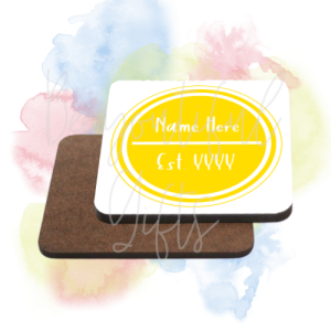 Personalised Est. Brightly Coloured High Gloss Square Coaster - Yellow
