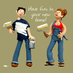 Holy Mackerel have fun in your new home card for a couple - designed by artist Erica Sturla - 15cm square and blank inside for your message
