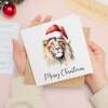 Fun Christmas Card of a Lion Wearing A Santa Hat Whimsical Watercolour Christmas Card For Animal Lover For Him or Her - Square (5.5x5.5) / Blank Inside