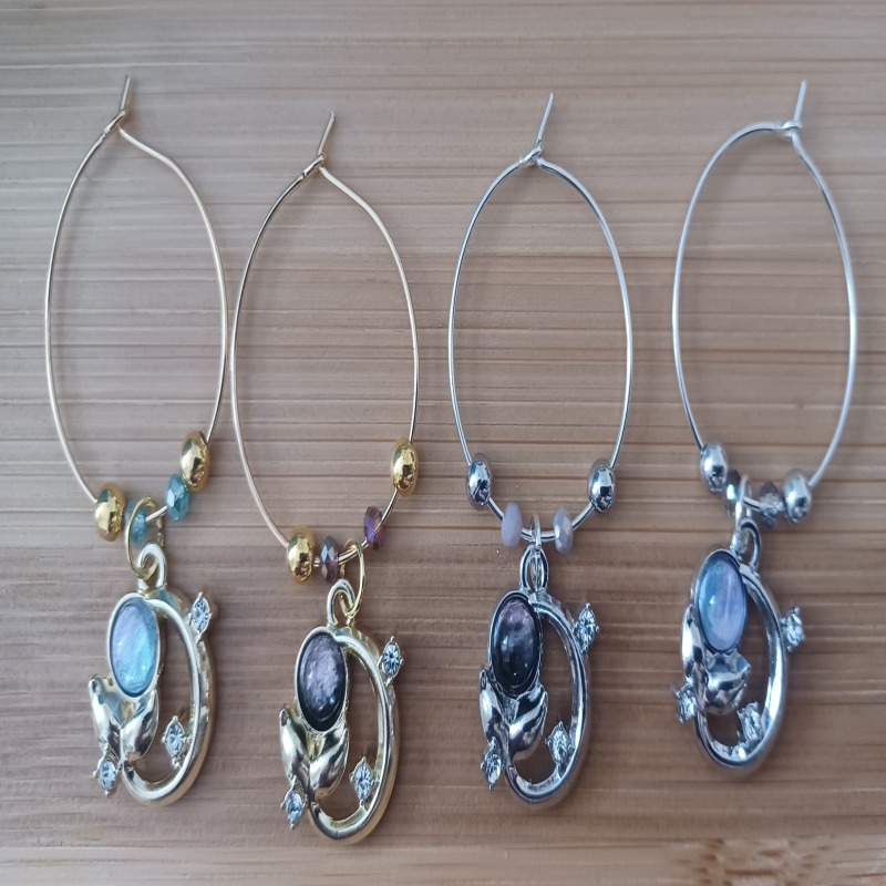 Wine Glass Charms Mermaids in the Moonlight - Silver Tone