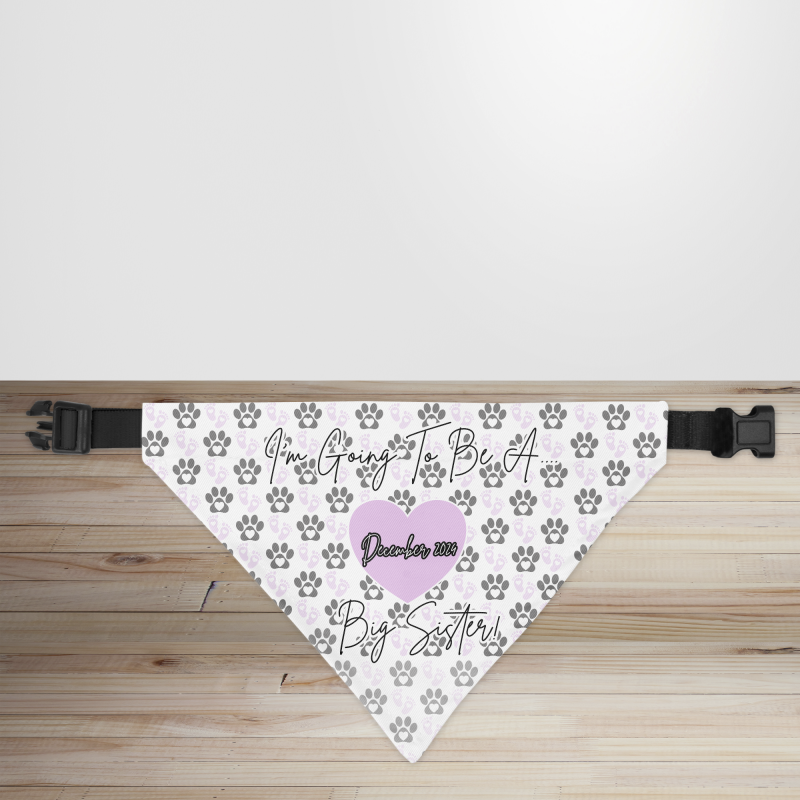 Pink Personalised Pregnancy Announcement Dog/Puppy Bandana - Small - 12x17cm (Strap: 25cm - 40cm)