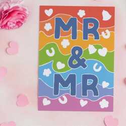 Mr and Mr, confetti themed gay wedding card with a gorgeous printed envelope - 12 x 17cm and blank inside - made in the UK