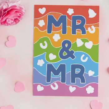 Mr and Mr, confetti themed gay wedding card with a gorgeous printed envelope - 12 x 17cm and blank inside - made in the UK