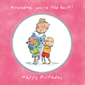 Holy Mackerel Grandma you're the best, a 15cm square grandparents birthday card from a granddaughter or grandson featuring Rosie Brooks artwork, blank inside for your message