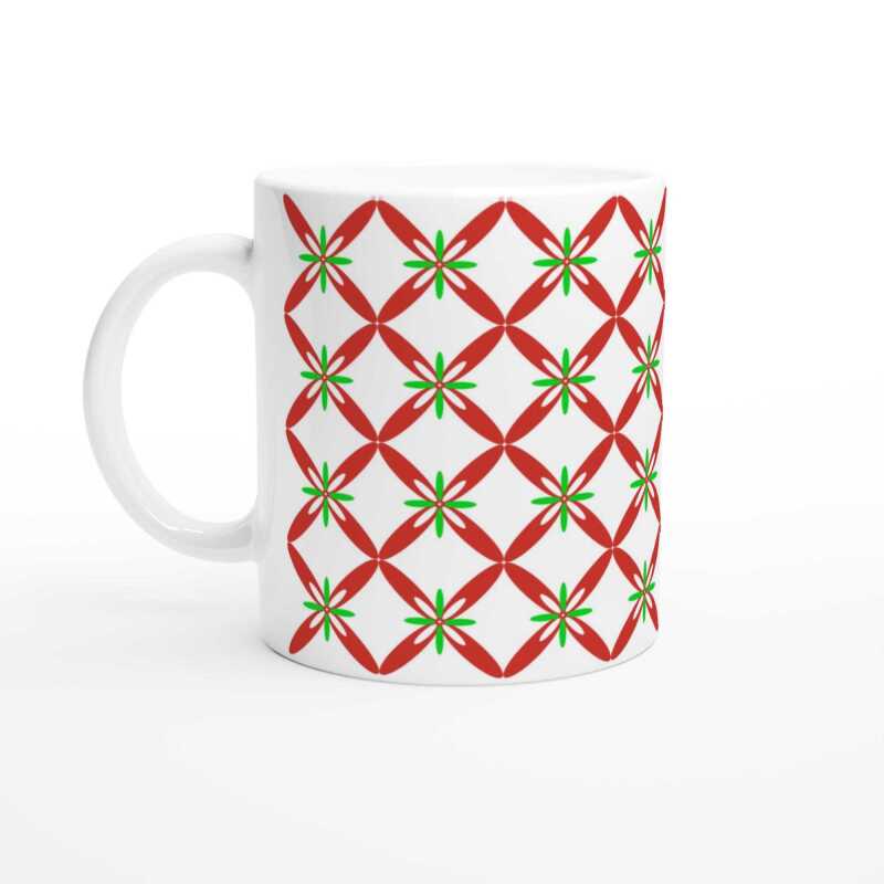 Red Green Petals Pattern Mug - Ceramic White