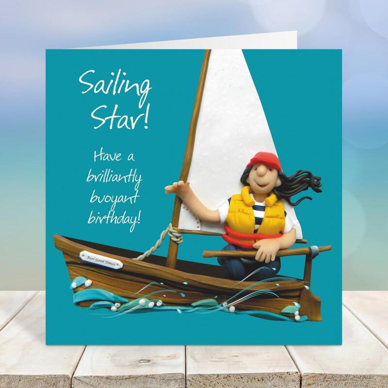 Sailing star birthday card for her - designed by Erica Sturla - 15cm square and blank inside, made in the UK