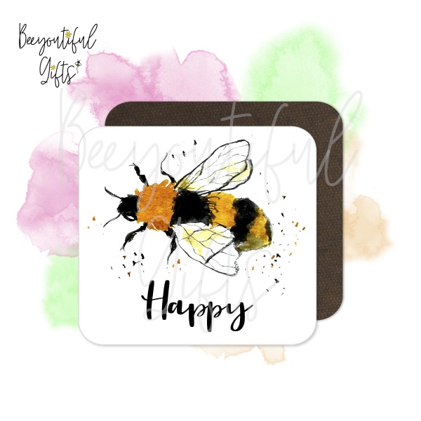 Set of 4 Watercolour Bee Themed High Gloss Square Coasters