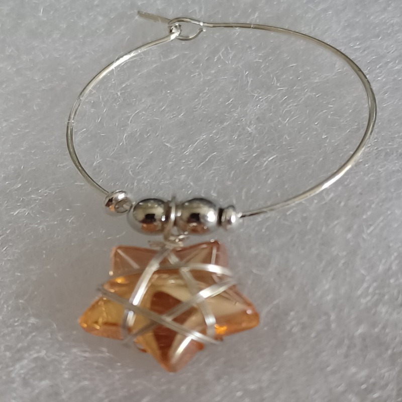 Set of 5 Wine Glass Charms with Wire Wrapped Stars - Silver tone