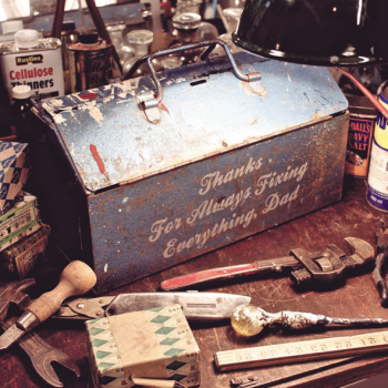 Holy Mackerel thanks for fixing everything Dad retro themed blank greeting card for a father - designed by Andy Poplar - 15cm square and blank inside for your message