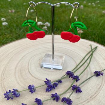 Handmade Polymer Clay Cherry Hoop Earrings: Rockabilly Style