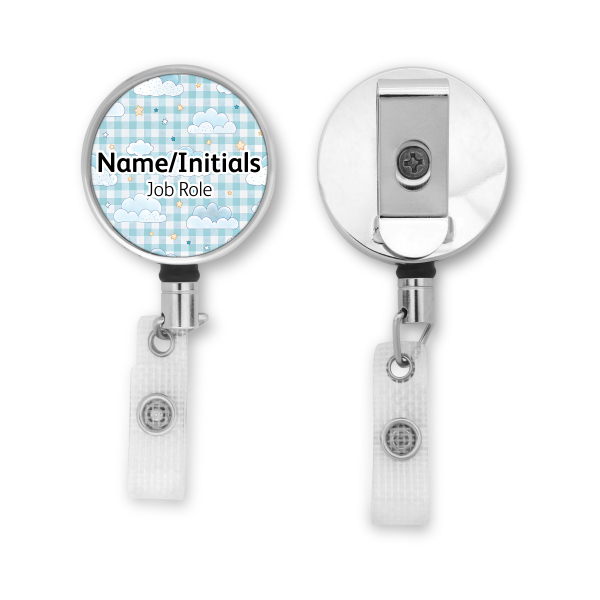 Personalised Metal ID Reel - Pastel Gingham Clouds