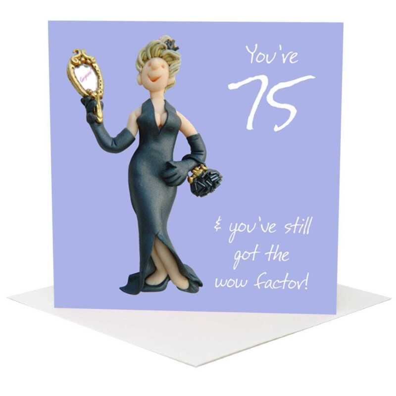 75th birthday card for her - designed by Erica Sturla - 15cm square and blank inside, made in the UK