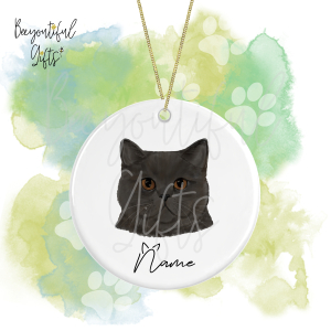 Personalised Watercolour Cat Face Round Ceramic Hanging Decoration - British Shorthair - Face 7