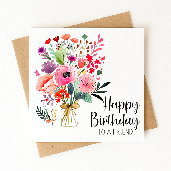 Birthday Card - Happy Birthday To A Friend Vase - Standard Smooth Card
