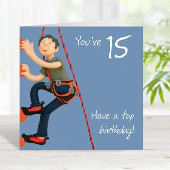 15th birthday card for him - designed by Erica Sturla - 15cm square and blank inside, made in the UK