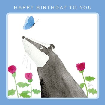 Holy Mackerel Flutters nature and badger themed birthday card by Ailsa Black - 15cm square - blank inside