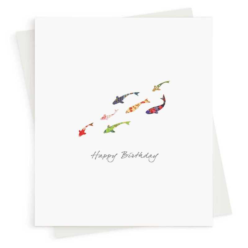 Koi carp greeting card -  designed by Eloise Hall - 15.7 x 11cm and blank inside, made in the UK