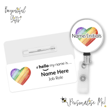 #hello my name is... Name Badge & Metal ID Reel - Scribble Rainbow Heart