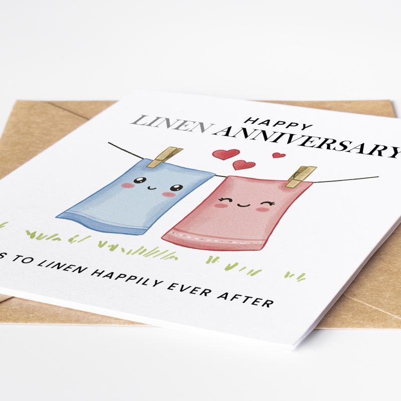 4th Wedding Anniversary Linen Card - Linen Anniversary Card - Personalised Card Happy 4th anniversary 4 year anniversary Card - Smooth Cardstock