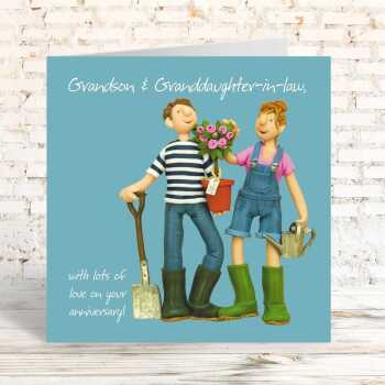 Grandson and Granddaughter-in-law anniversary card - designed by Erica Sturla - 15cm square and blank inside, made in the UK