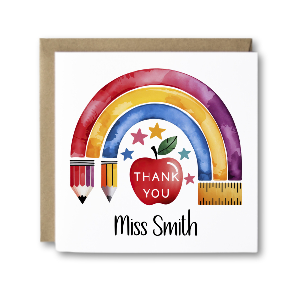 Personalised Thank You Teacher Card - Thank You Teacher Rainbow - Standard Smooth Card