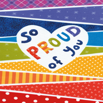 Holy Mackerel Rainbow So Proud of You, an LGBTQ+ themed congratulations card, featuring an image of Sarah Hopkins' textile art - 12 x 17cm - blank inside for your message