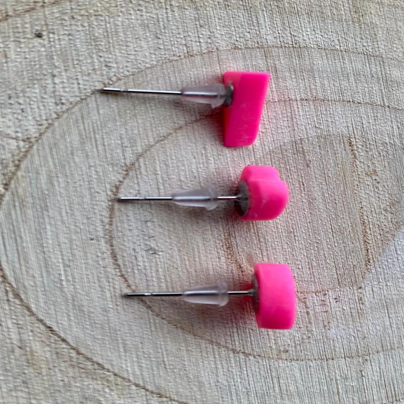 Fluorescent Pink Clay Stud Earrings: Hypoallergenic Micro Studs - Heart - none