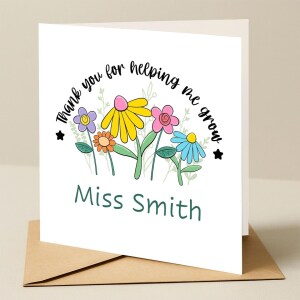 Personalised Thank You Teacher Card - Thank You For Helping Me Grow