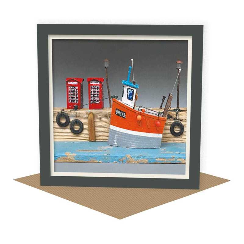 Harbourside - quayside fishing boat themed blank card - designed by Seth Draper - 15cm square and blank inside, made in the UK