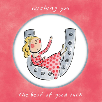 Holy Mackerel Best of good luck (female) horseshoe card by Rosie Brooks - blank inside - 15cm square