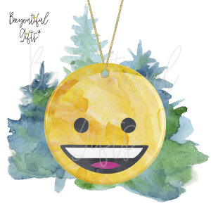 Watercolour Emoji Ceramic Christmas Tree Decoration - Grin