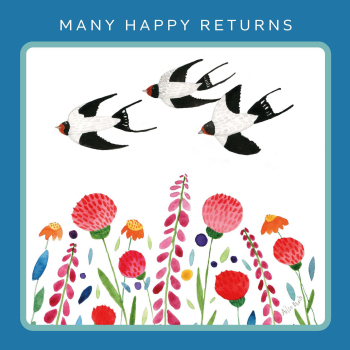 Holy Mackerel Swallows nature and bird themed birthday card by Ailsa Black - 15cm square - blank inside