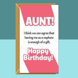 Aunt birthday card from nephew - funny card - Personalised - for her - For auntie - Custom birthday card gift ideas