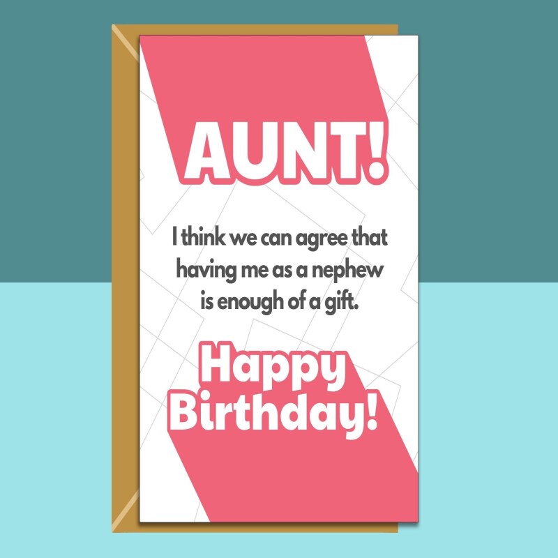Aunt birthday card from nephew - funny card - Personalised - for her - For auntie - Custom birthday card gift ideas - Blank inside - Regular - Matte