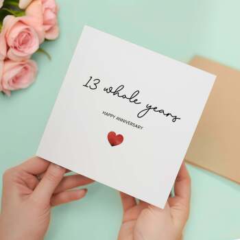 13th Anniversary Card For Wife, Husband, Girlfriend or Boyfriend, Simple Love Heart, Modern & Charming Gesture