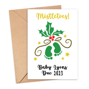 Personalised Pregnancy Announcement Card - Mistletoes! - Small (Approx. A6 | 105mm x 148mm | 4.1in x 5.8in) - Luxury Linen Textured Card
